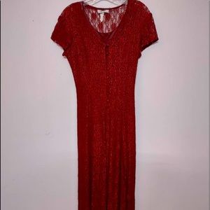 🌞 Judys Vintage 80s Elegant bohemian Lace Maxi Dress lace up back slip women SP
